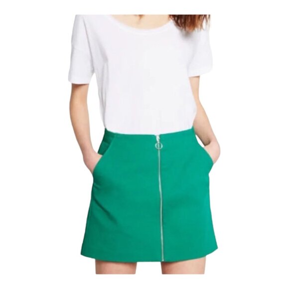 Zara Trafaluc Mini Skirt Textured Green Zip Up Size Small - Picture 1 of 8